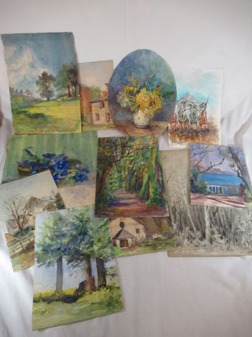 Lot de 10 aquarelles, figurant des paysages....