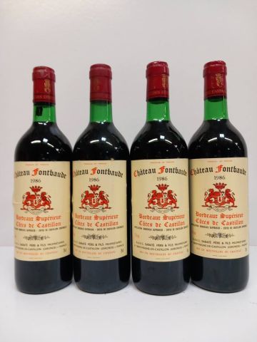 4 bouteilles de Château Fontbaude 1986 Côtes...