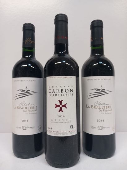 null Lot comprenant :
1 Graves Château carbon d'Artigues 2016 Vignobles Bonnot
2...