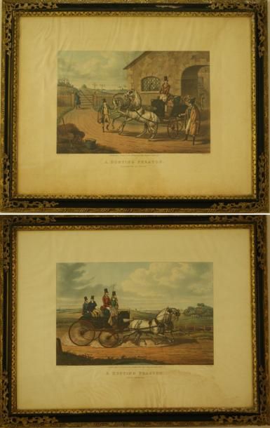Ecole anglaise vers 1830 The Hunting Phaeton: Preparing to start, Going to cover...
