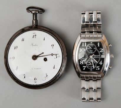 null Montre à gousset, XIXe siècle On y joint une montre bracelet PULSAR en acie...