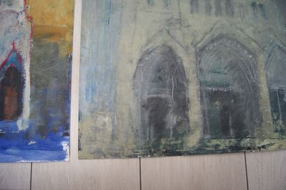 null Gérard Malbranche Lot of two mixed media on paper, depicting Amiens Cathedral....