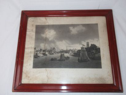 null After GARNERAY "Vue de Port" Black engraving. 31 x 45 cm (at sight). (damp stains)...