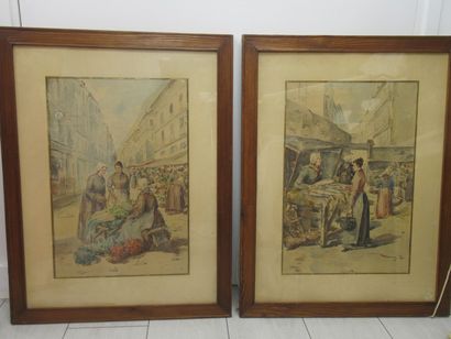 null Zenon TRIGO (1850-1914) "Market Scenes" Pair of watercolors. 48 x32 cm (view)....