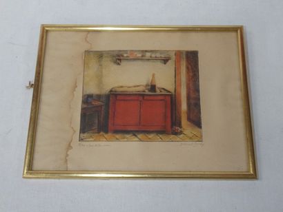null Marcel ROCHE, d'apres, "Le buffet rouge", color lithograph, stains, signed,...