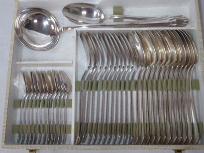 null Art Deco silver-plated metal cutlery set, including ladle, stew spoon, 12 spoons,...
