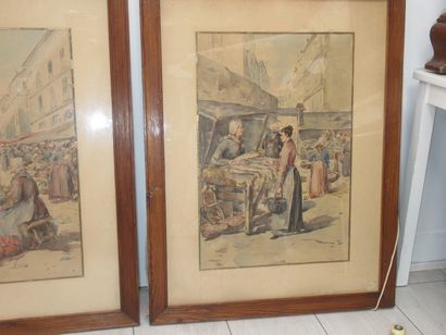 null Zenon TRIGO (1850-1914) "Market Scenes" Pair of watercolors. 48 x32 cm (view)....