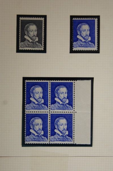 null Lot de timbres : 6 figurant Bernard Palissy et 2 (FAUX) figurant Pétain.