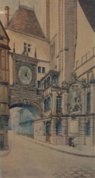 null "Le gros horloge de Rouen", dessin à la plume, signé en bas gauche Reyme, 45,5...
