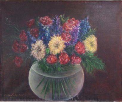 École FRANÇAISE du XXe siècle Bouquet de fleurs, huile sur toile, signée "SCHENKER"...