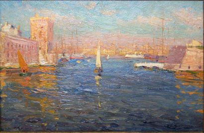 Adolphe Louis GAUSSEN (1871-1954) Port de Marseille, huile sur panneau, signée en...