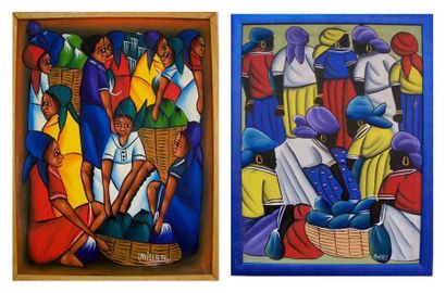 Ecole haïtienne du XXe siècle Personnages, deux huiles sur toile signées "André"...