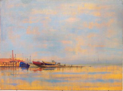 Jean CARZOU (1907-2000) Bateaux au port, huile sur toile signée en bas à droite et...