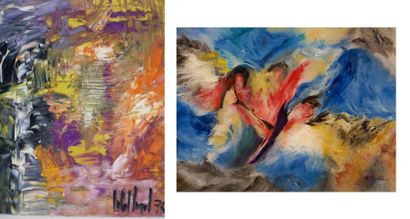 École du XXe siècle Compositions abstraites, deux huiles sur toile signées, 33x46...