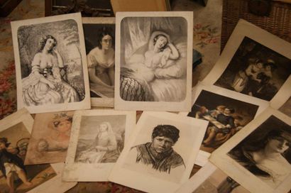 null Lot composé de 10 gravures XIXe, figurant des portraits, des scènes de genre...
