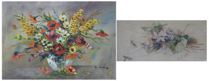 null Lot composé d'une aquarelle figurant des fleurs (signée J Guyon, datée 1906...
