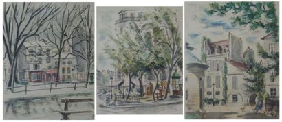 null Lot de trois lithographies, figurant des rues parisiennes. 18,5 x 14 cm (à ...