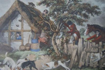 null Paire de gravures anglaises encadrées polychromes, "Fox Hunting, the death"...