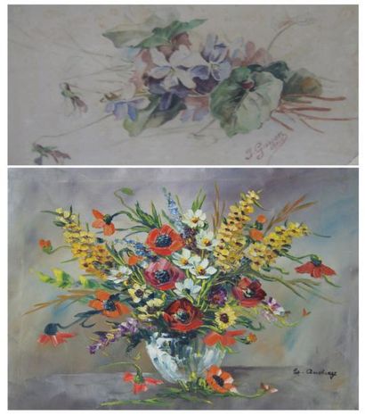 null Lot composé d'une aquarelle figurant des fleurs (signée J Guyon, datée 1906...