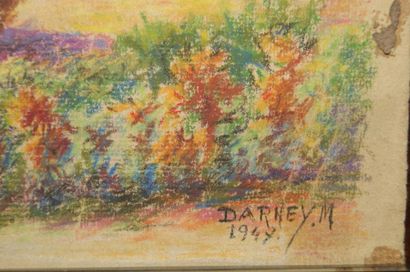 Maurice Darney Meule de foin, pastel, signé et daté "Darney, M 1947"