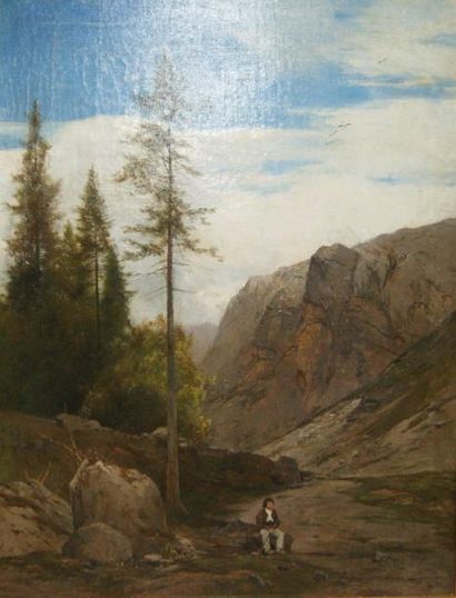 Henryk GRABINSKI (1843-1903) Berger dans un paysage Huile sur toile Vers 1880 57...