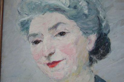 Suzanne DINKES (XXe siècle) Portrait de femme en buste. Huile sur tile, signée en...