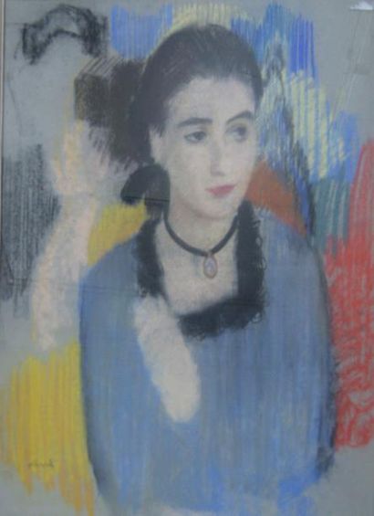 Pierre DEVAL dit le Maître d'Orvès (1897-1993) Portrait de jeune fille, pastel, signé...
