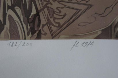 null Paysage animé, Lithographie, monogrammée FL, datée 1974, numérotée 182/200 au...