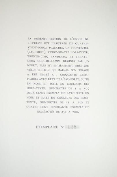 SALLENGRES A. H. Eloge de l'ivresse. Paris, Editions de la Couronne. Illustrations...