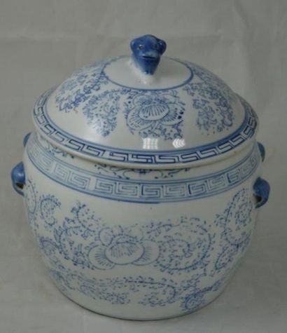 null CHINE Pot couvert en porcelaine blanche et bleu. Haut.: 23 cm