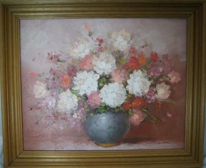 null Lot composé d'une huile sur toile figurant un bouquet (signé Paterson, 50x60...