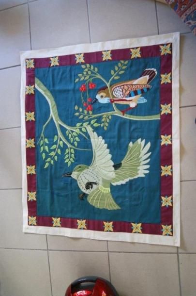 null INDE Tissu décoratif, à décor d'oiseaux. 87 x 70 cm