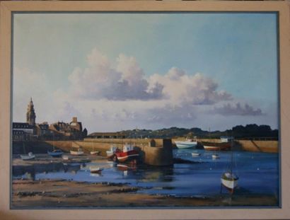 null Robert CROGUENNEC, Le port de Roscoff, huile sur toile, Dim.: 73 x 100 cm