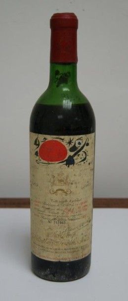null 1 bouteille de Château Mouton Rothshild, 1969. Etiquette décorée par Miro, numérotée...
