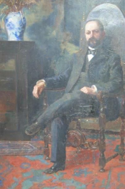 null Ecole française de la fin du XIXE siècle, Portrait d'homme assis, dans un intérieur....