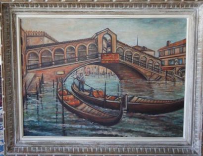 null Ecole moderne, Pont du Rialto, huile sur toile signée en bas à gauche Bombonato....