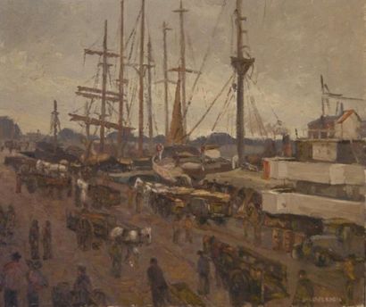 null Jean LAPERDRIX (peintre fécampois, 1912-2005) Scène de Port. Huile sur toile,...