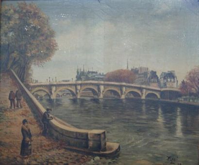 null Ecole moderne, Le Pont Neuf, huile sur toile, signée en bas à droite "Maxi ?"...