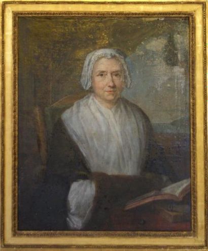 null Ecole de la fin du XVIIIe siècle, Femme au bonnet, huile sur toile. 82 x 66...