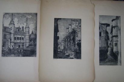 null Série de 9 lithographies représentant la ville de Troyes (par P Roy).On y joint...