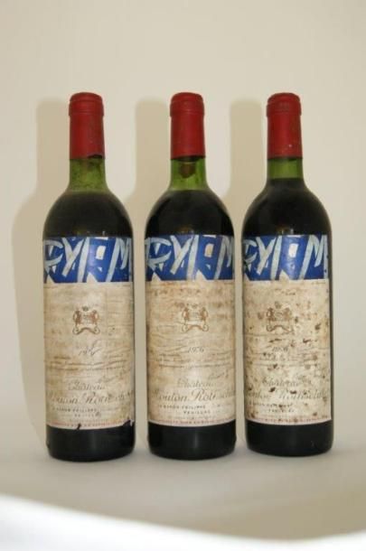 null 3 bouteilles de Château Mouton Rothschild, 1976. Pauillac. Etiquette décorée...