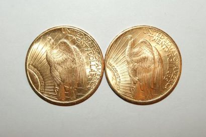 null  Lot de 2 pièces de 20 Dollars américains Aigle 1924. Etat : Beau. Edition de...