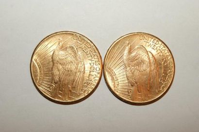 null  Lot de 2 pièces de 20 Dollars américains Aigle de 1911 avec la lettre D. Etat...