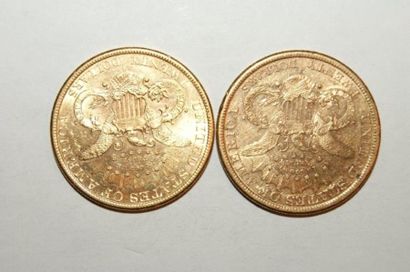 null  Lot de 2 pièces de 20 Dollars américains Tête de femme une de 1885 avec la...