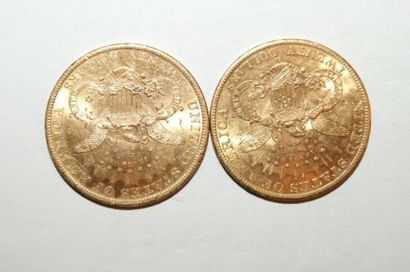 null  Lot de 2 pièces de 20 Dollars américains Tête de femme 1900 dont une avec la...