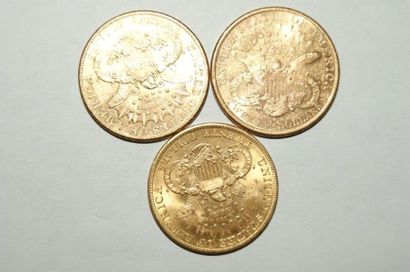 null  Lot de 3 pièces de 20 Dollars américains Tête de femme, deux de 1904 dont l'une...
