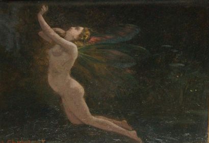 null CHABOD Emile Delphes (XIXe), Psyché, huile sur panneau. Signée et datée 1880....