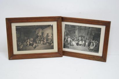 null Ecole du XIXe siècle, Paire de lithographies, figurant des Jeux de villageois....
