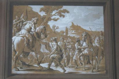 null Jean-Jacques LAGRENEE (1739-1821) Scène de bataille. Plume, lavis, reghauts...