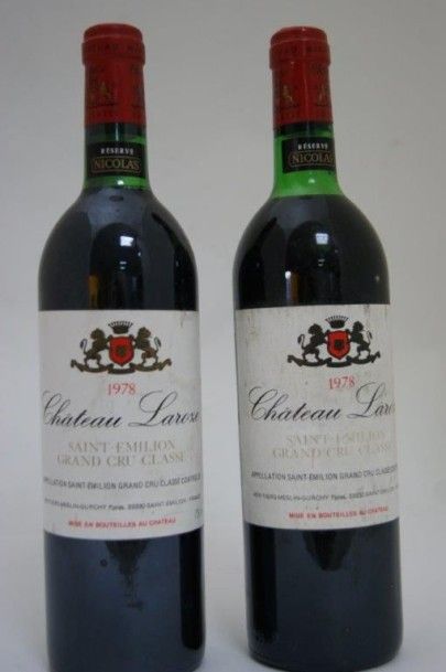 null 2 bouteilles Château Larose. Saint Emilion Grand cru classé. 1978. Réserve Nicolas....